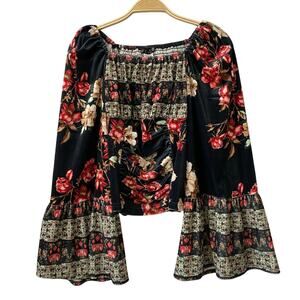 Venus Velvet Dark Floral Boho Top Women S Black Red Renaissance Fairy Whimsigoth